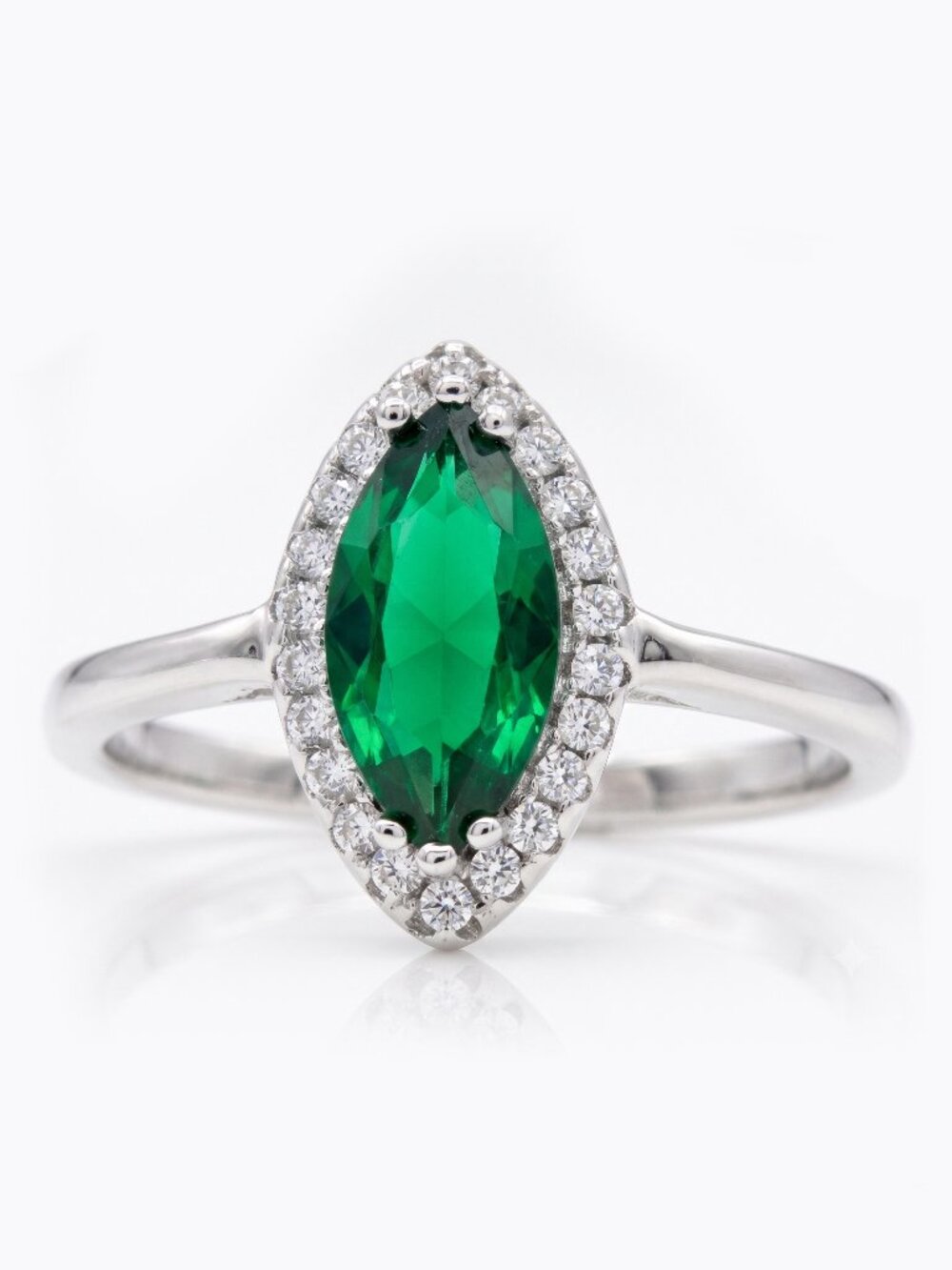 Emerald Green Marquise Gemstone Ring, 925 Sterling Silver Charmed Aroma